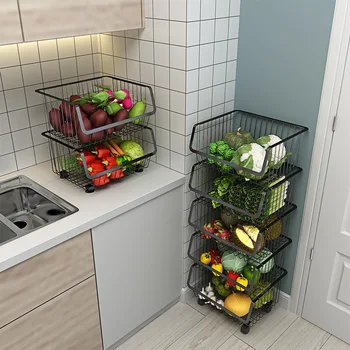 

Source Creation Black Kitchen Luggage Carrier Household To Ground Multi-storey Accept Frame Put Vegetable Rack Vegetables Frame