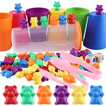 71 pces arco-íris contando ursos conjunto com correspondência triagem copos cubos e pinças montessori correspondência jogo cor triagem brinquedos