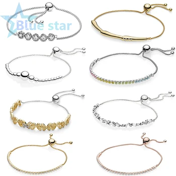 

Blue Star 100% 925 Sterling Silver - originals pandoras 1:1 Shine ™ Sparkling Strand - Round Sliding Bolo Bracelet