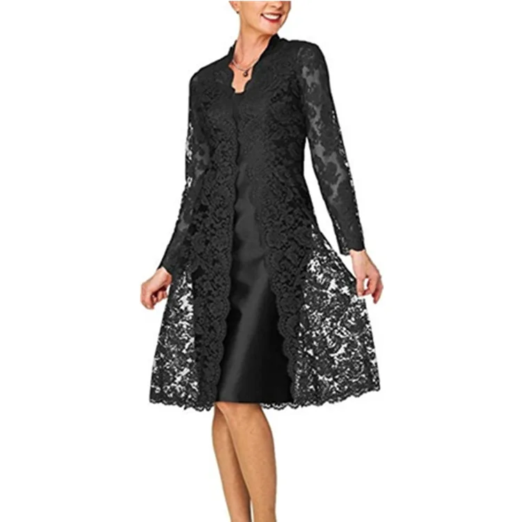 Осенняя одежда для женщин кружевная накидка и платье футляр комплект из двух