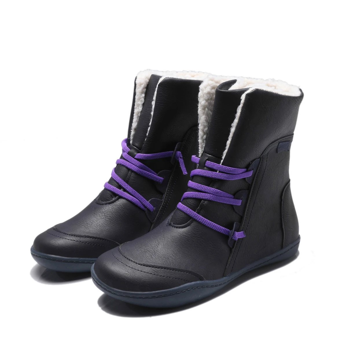 

2019 Winter Boots New Warm Shoes with Fur Fashion Flat Boots Round Toe Booties Vintage Chelsea Furry Platform Boots