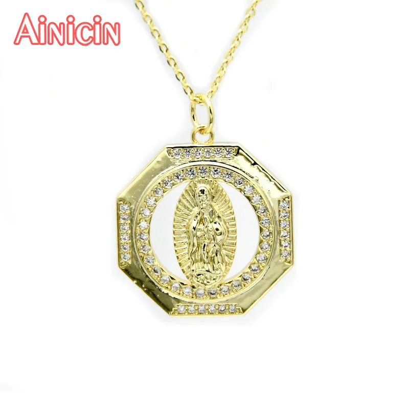 

Gold Color Vacuum Plating Hexagon Jesus Pendant Cubic Zircon Stone Setting Fashion Women Necklace 10pcs/lot