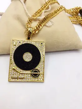 

Hiphop Long Snake Chain Gold Color Music Rock Rap Necklaces Dj Phonograph Big Pendant Necklace Men Jewelry Gifts Drop Shipping