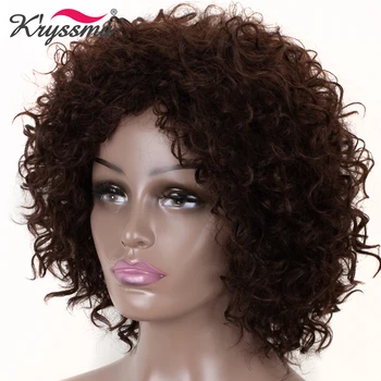 

Kryssma Black Brown Wigs For Women Afro Kinky Curly Wig Short Curly Synthetic Wigs Heat Resistant Fiber Hair African American