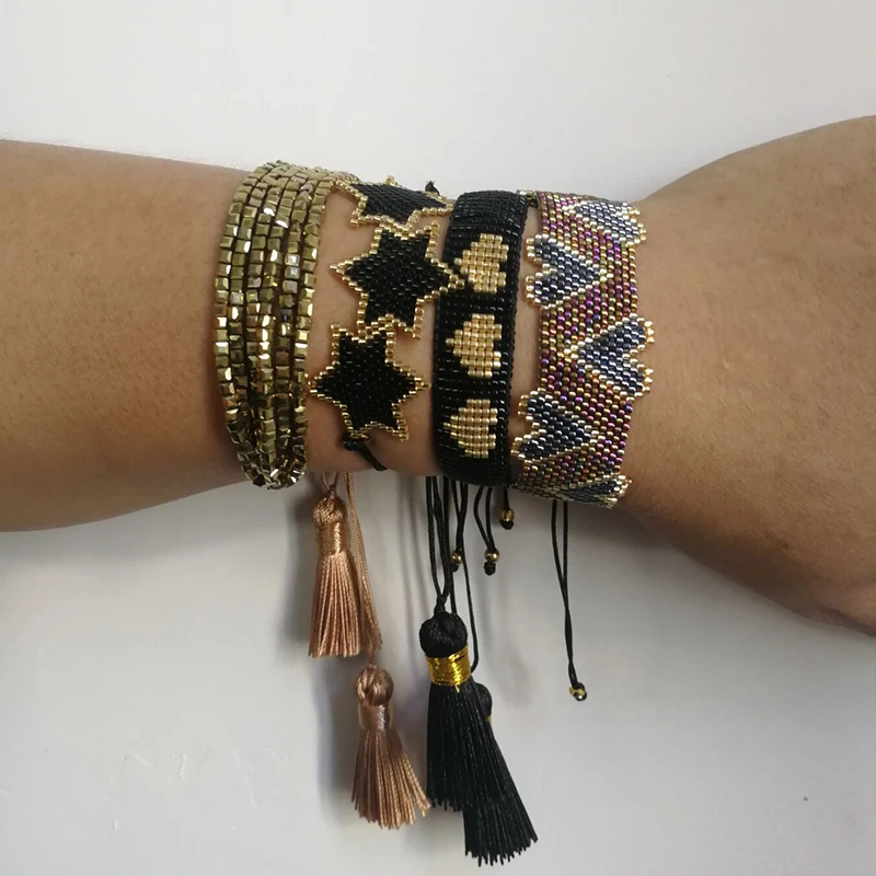 

SHINUS BOHO Men Star Charm Jewelry Female MIYUKI Bracelets Love Heart Bracelets for Women Rope Chain pulseras mujer moda 2019