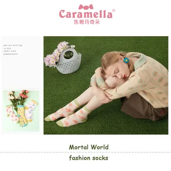 

Caramella 3Pairs Winter Women Socks Colorful Flower Mid Cuff Girls Streetwear Socks Cozy Cotton Fashion Socks Calcetines Muje