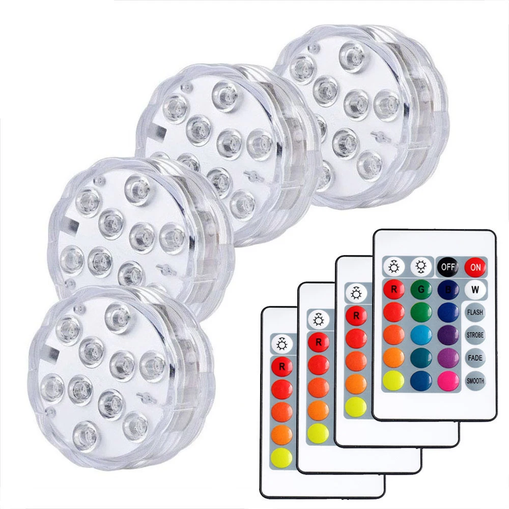

10LED Swimming Pool Light IP68 Waterproof Remote Control Submersible LED Light Underwater Lights Party Decoration Ambient Lights