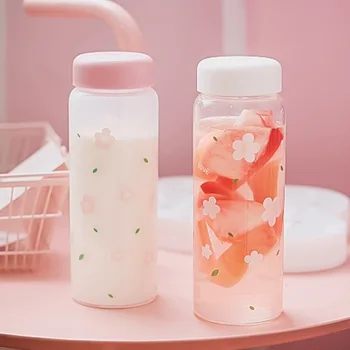

Korea Creative Pink Flower Glass Simple Transparent Borosilicate 500ml Large Capacity Outdoor Travel Heat Resistant Portable Cup