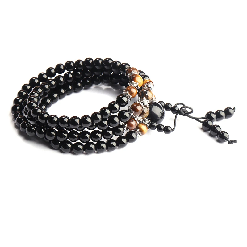108 браслет из бусин с кристаллами для молитвы/ожерелье Черный Браслет тигровый