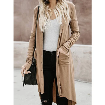 

Long Sleeve Shopping Daily Long Tops Slim Solid Fall Knitted With Pocket Fashion Button Women Cardigan Outwear Casual