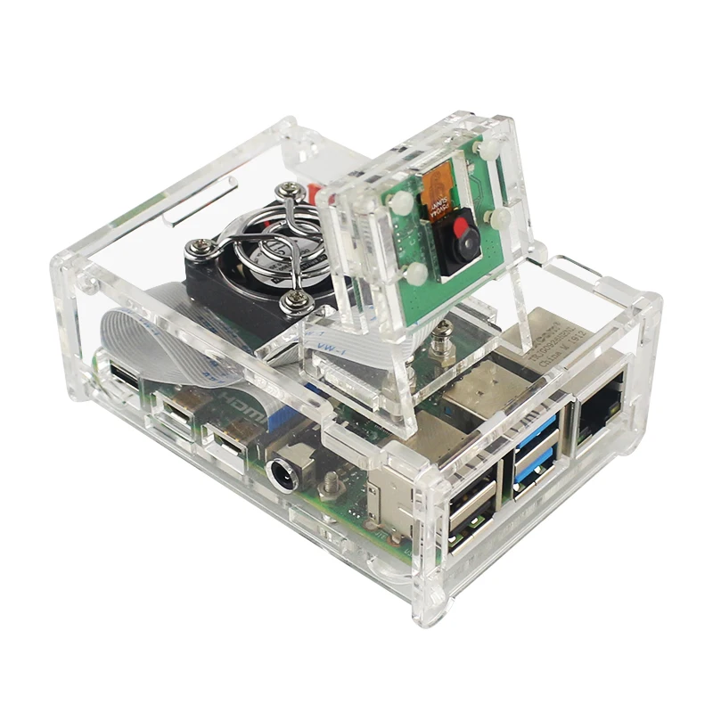 Прозрачный акриловый чехол для корпуса с кронштейном камеры Raspberry Pi 4 Model B новый и