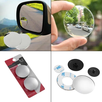 

2pcs Universal Wide Angle Round Convex Blind Spot Mirror Stick-On Side Car Rear View Mirror Adjustable Broaden Horizon Mirror