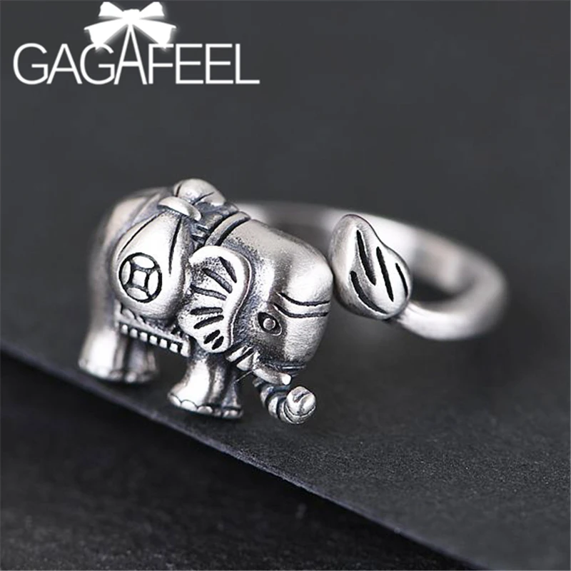 GAGAFEEL, этническое маленькое кольцо для открытия слона, благоприятное тайское серебряное регулируемое кольцо, 925 пробы Серебряное женское Ретро ювелирное изделие
