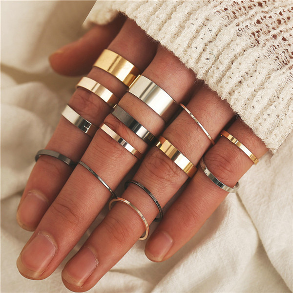 Bohemian Gold Vintage Rings Snake Heart Crystal Ring Set Women Charm Joint Ring Party Wedding Fashion Jewelry Gifts
