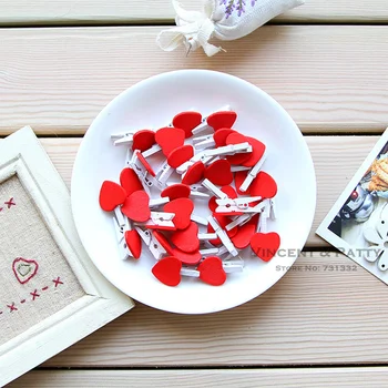 

50 pcs Wooden Paper Clips Red Heart JournalMemo Clamp Wedding Book Chalkboard Blackboard Office Material School Supplies H6642