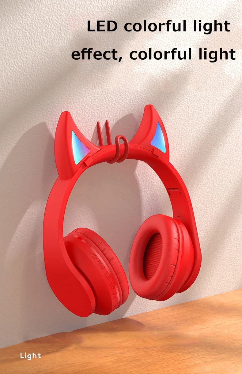 Bluetooth Headphones Glowing Cute LED Devil Ear Girls Gift Kids Headset Wireless HIFI Stereo Bass 3 5mm Plug With Mic