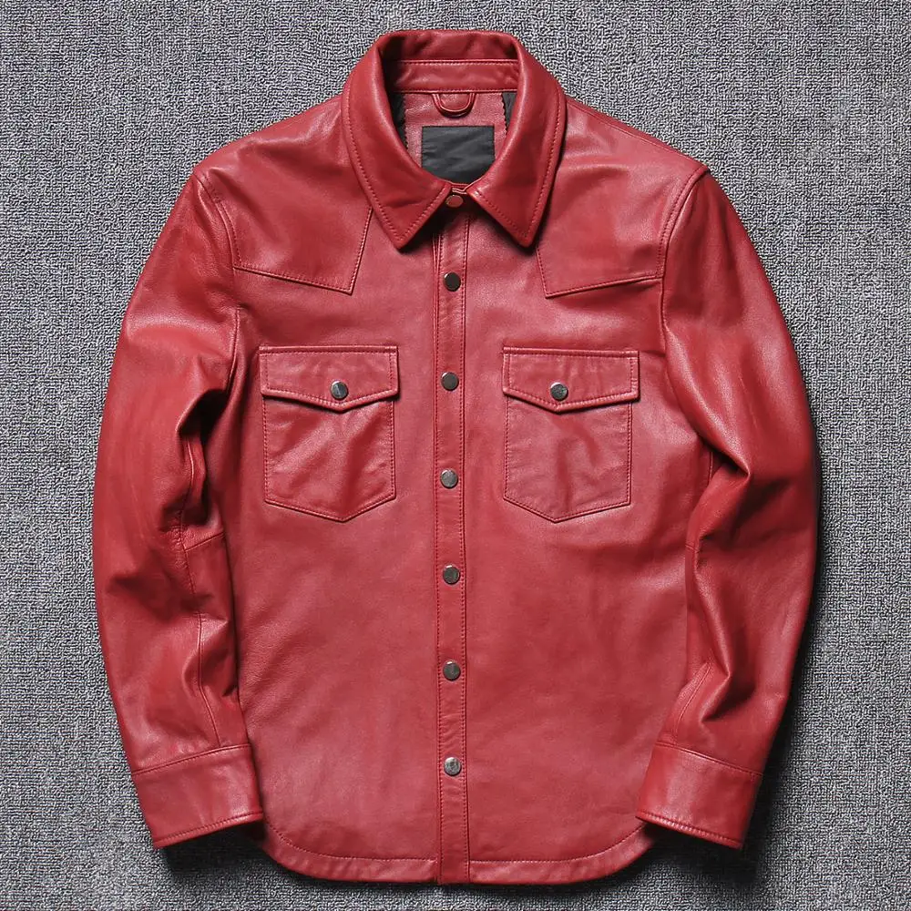 CC Shop soft tanned sheepskin jacket fashion slim leather shirts mens classic leather clothes men leather jacket