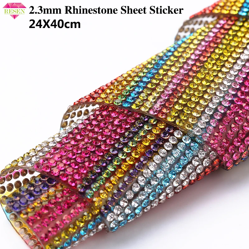 

RESEN SS8 2.3MM Adhesive Hotfix Iron On Glass Rainbow Mix Color Rhinestone Sheet Sticker Crystal Rhinestone Trimming Decoration