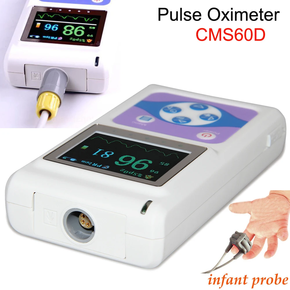 CMS60D Hand-Held OLED Neonatal Finger Tip Pulse Oximeter Blood Oxygen SPO2 PR HR Monitor+Neonatal Wrap SPO2 Probe+PC Software