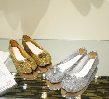 

Bling Ninja Tabi Leather Shoes Split Toe Loafers Brand Designer Women Flats Gold Silver Shoe Women Zapatos De Mujer Lolita Shoes