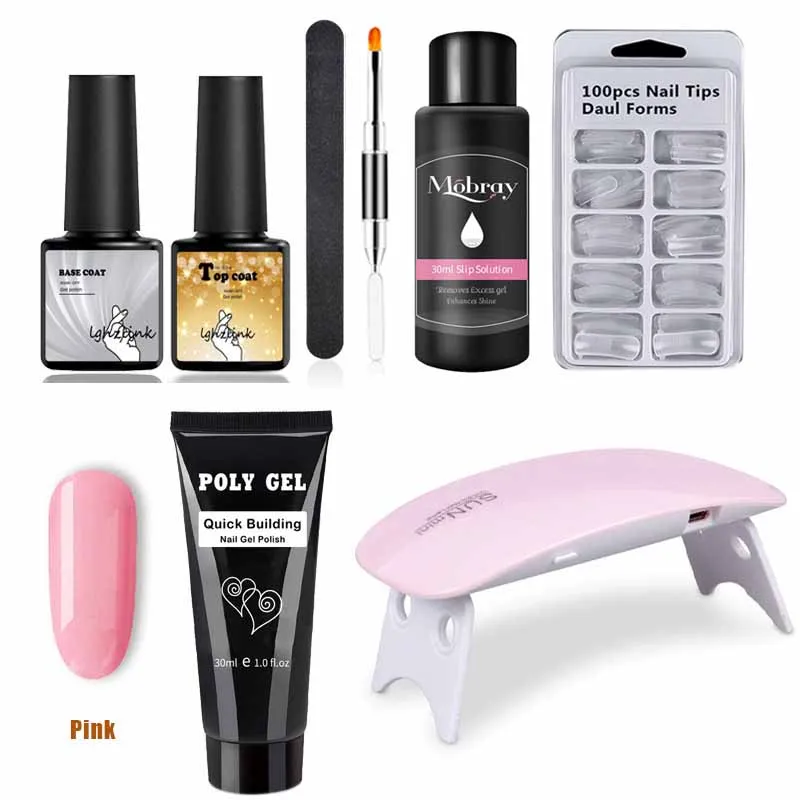 

8pcs/set Poly Extention Gel Kits Extend Fast UV Polygel Builder Gel Slip Solution Nail Form Nail Art Brush Nail Tools Kit