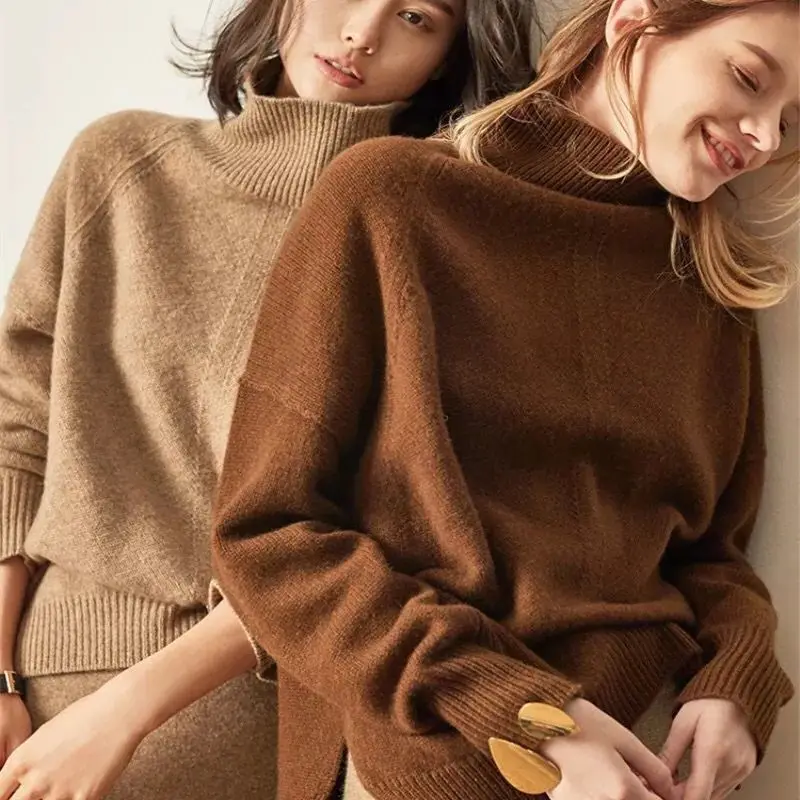 

2019turtleneck autumn and winter Women's turtleneck loose pullover thick high collar cashmere sweater