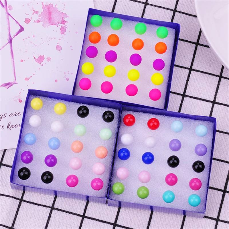 10Pairs/set Classic Women Round Ball Plastic Pearl Stud Earrings Set For Girl Gifts Trendy Small Earring Colorful Jewelry | Украшения и