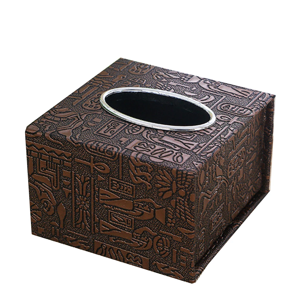 Inner Car PU Leather Home Office Stylish Durable Tissue Holder Square Waterproof Box - Цвет: old bronze