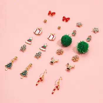 

New 12 Pairs Christmas Earrings Set Elk Tree Cartoon Bell Santa Claus Stud Earrings Jewelry New Year Gifts Pendientes Earring