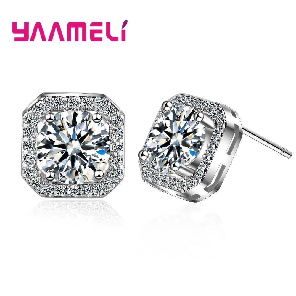 

Top Quality Stud Earrings for Men Women 925 Sterling Silver Smooth Princess Cut Cubic Zircon Charms Piercing Brincos Jewelry