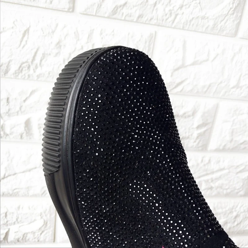 flatform sparkly winter snow boots women ankle black muffin creepers shoes plush platform rhinestone bling handmade diamond
