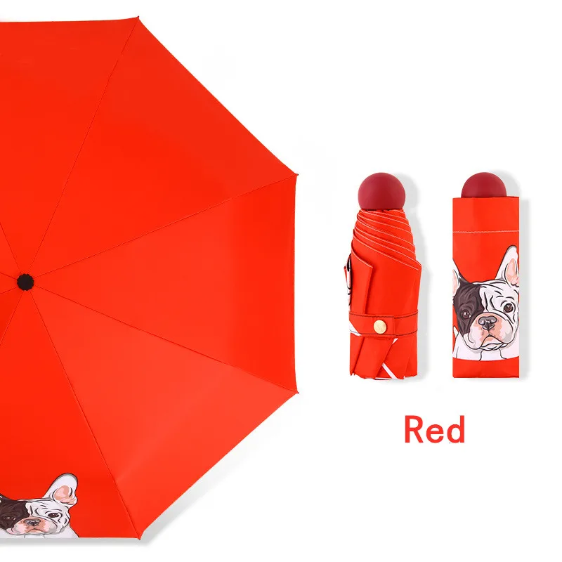 red-mini Портативный мини-зонт женский солнцезащитный анти-УФ Зонт от дождя женский с принтом собаки летний Sombrilla Ombrelle Chinoise - Цвет: red-mini