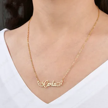 

Cool DIY Stainless Steel Wings Embellished with English Lettered Name Pendant Private Gift Custom Necklace Wholesale