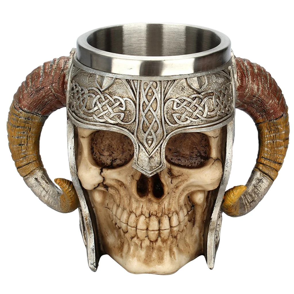 

3D Skull Design Beer Mug Resin Drinking Mug Stainless Steel Cup Drinkware Vessel Decor