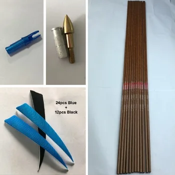 

12Pcs Spine 600 32'' Wood Skin Pure Carbon Arrow Shafts, Inserts, 12pcs Point, 5'' Vanes, Nocks DIY Compound Traditional Bow