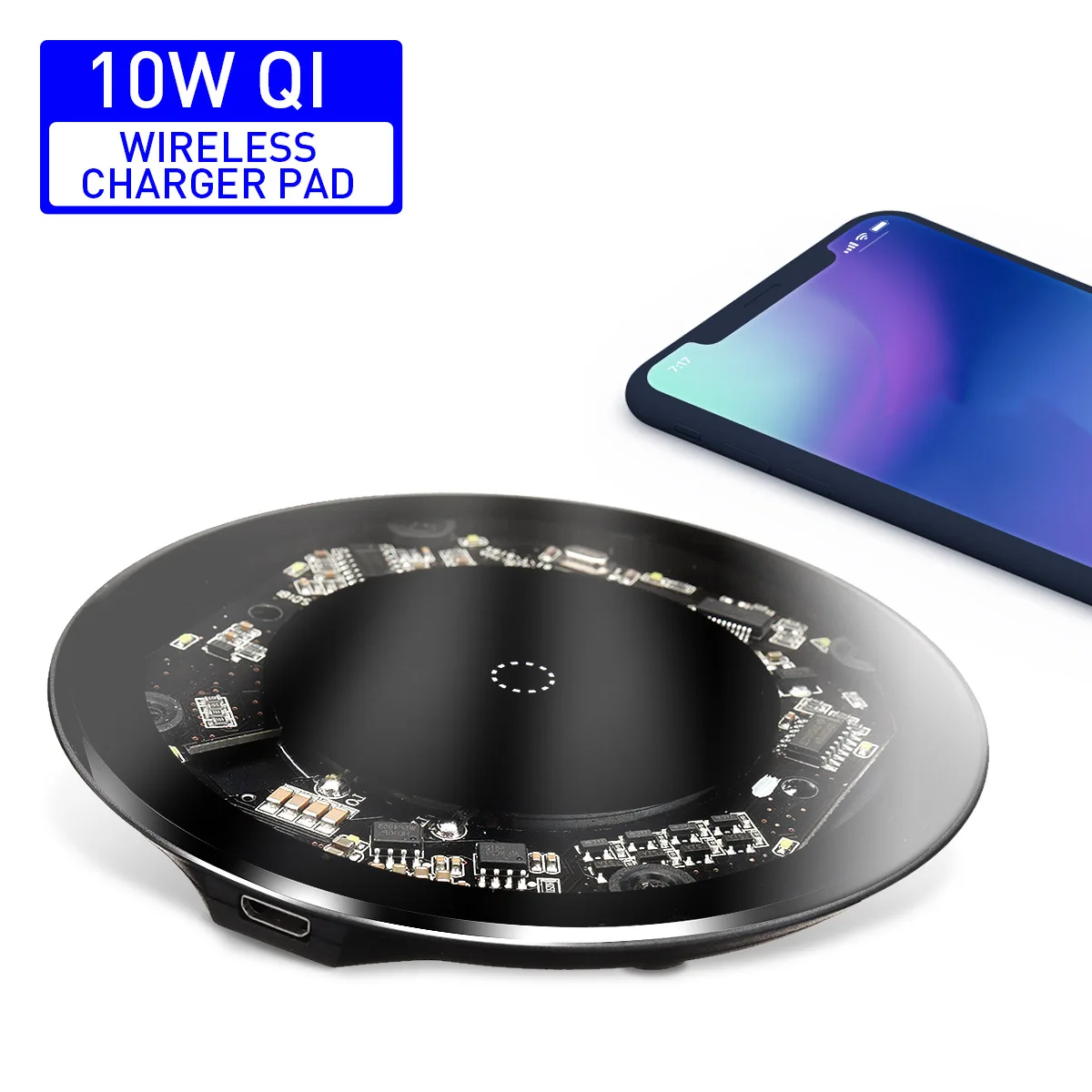 10 Вт Qi Беспроводное зарядное устройство из закаленного стекла для iPhone X/XS Max XR 8 Plus видимая Беспроводная зарядка для samsung S9 S10