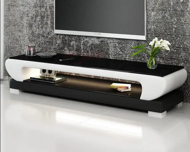 Natural glass top leather TV Stand modern Living Room Home Furniture tv led monitor stand mueble tv cabinet mesa tv table