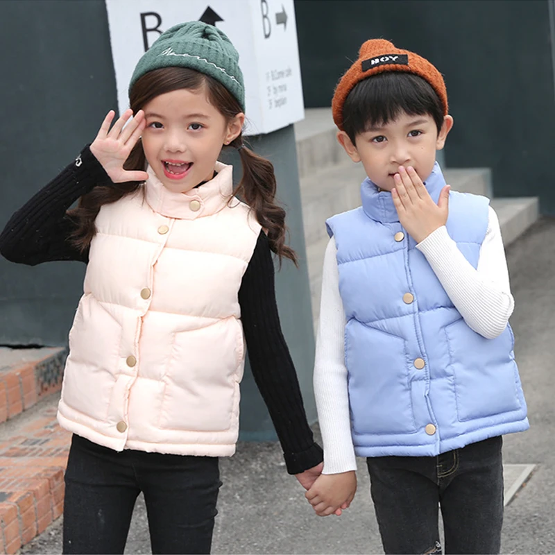 

Children's Vest For Girls Stand Collar Solid Gilet Fille Jacket Cotton Casual Sleeveless Kids Vests Winter Waistcoat Unisex Top