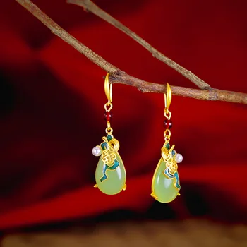 

14K Gold Jewelry Garnet Earring for Women Fine Aretes De Mujer Oorbellen Jewelry Orecchini Natural Jade Emerald Gemstone Earring