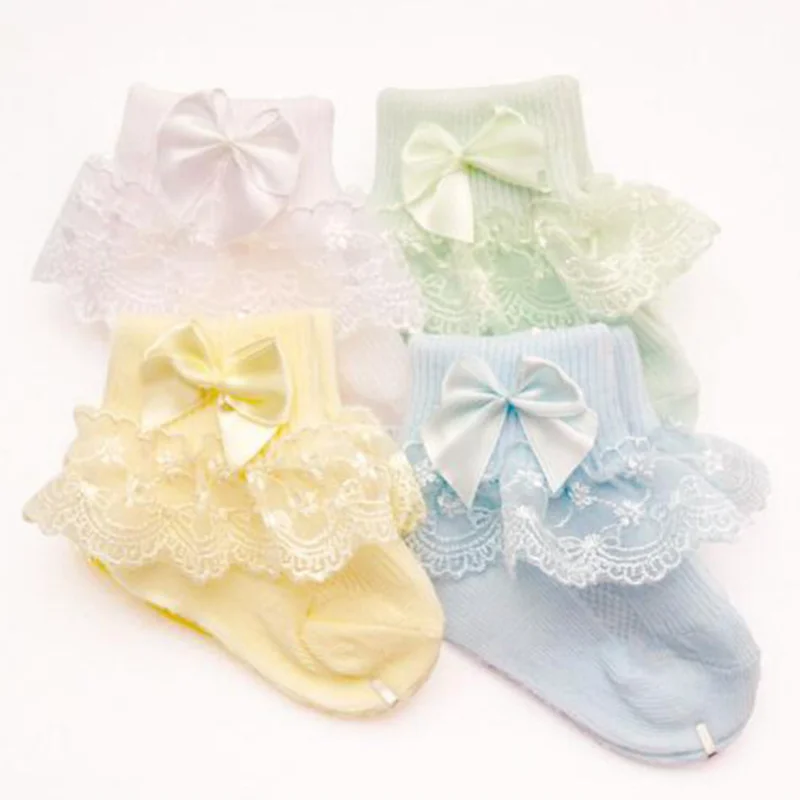 4 Paare/los Neue spitze bogen kurze socken neugeborenen baby socken – Detail 3