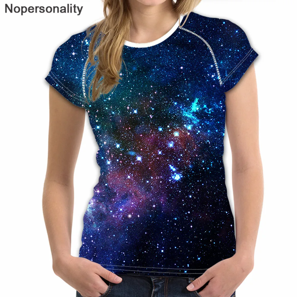 Nopersonality Galaxy Space футболка для женщин 3D принт звезда крутые Топы индивидуальность Лето круглый вырез футболки женские