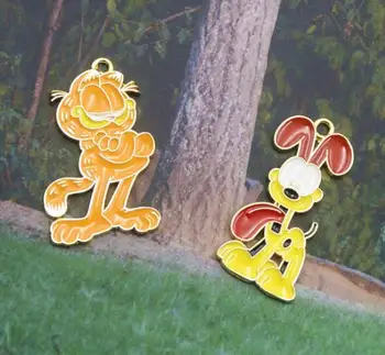 

New 20pcs/50pcs/100pcs Cartoon Garfield cats and dogs cute DIY Key chain Metal Charm Pendants Jewelry Making DIY gifts