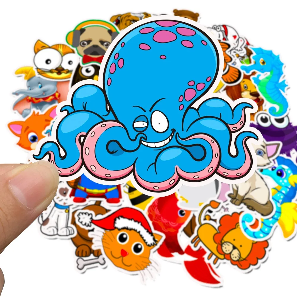 50Pcs Cute Cartoon Animals Stickers PVC Waterproof for Car Girl Laptop Pegatinas Skateboard Suitcase Classic Decal Toys Stickers