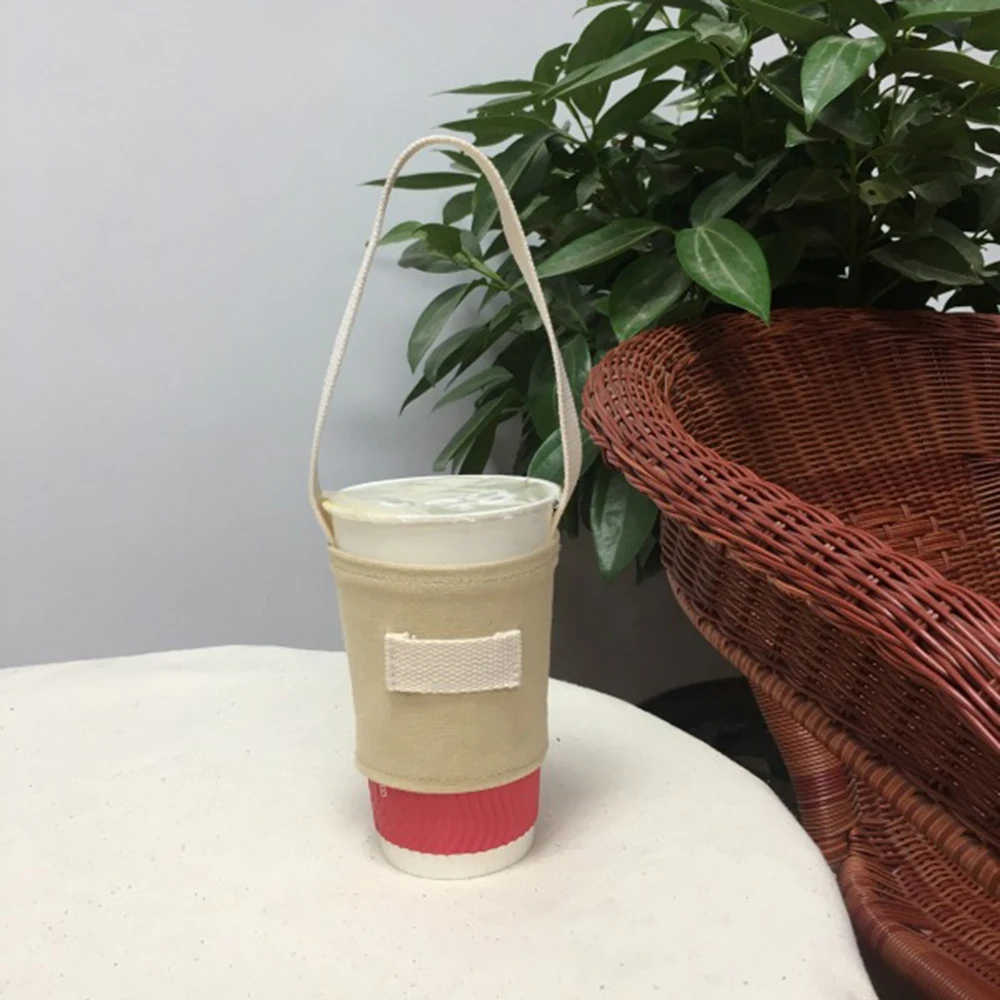 Портативный держатель для бутылки с водой противоскользящая сумка для переноски холщовый набор для чая с молоком кружка с ремешком кофе Термосумка для термосов чехол - Цвет: Хаки