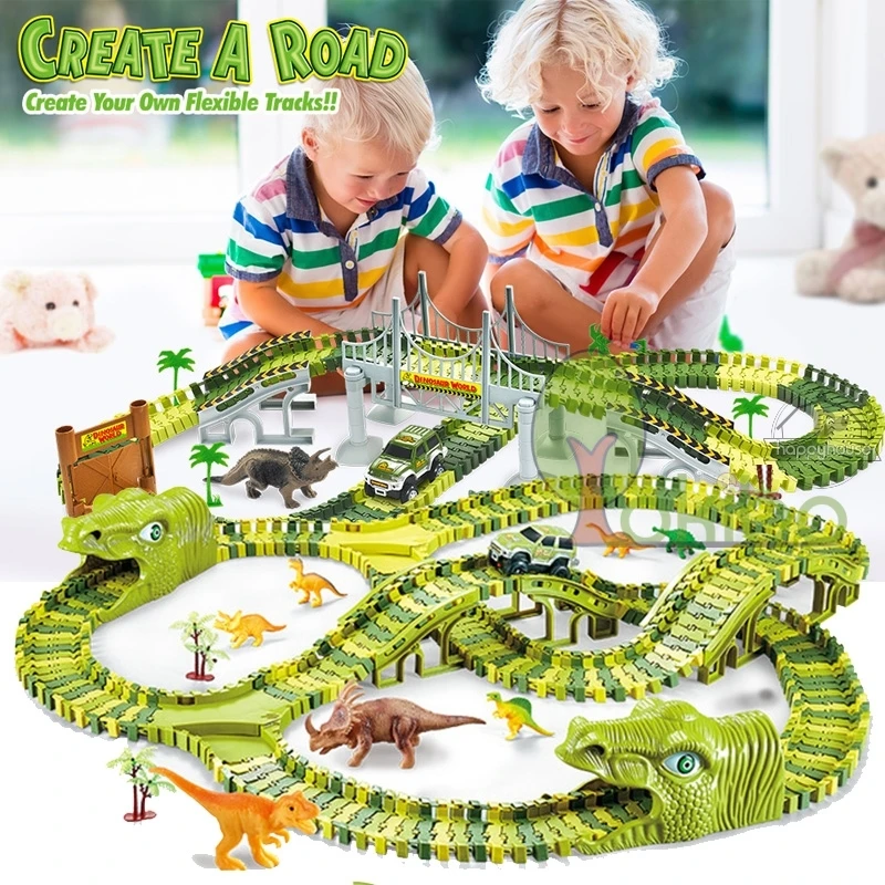 Hot Magic Track Dinosaur Railway Toy Car Racing Set Educational Bend Flexible Race Flash Light Toys For Kids | Игрушки и хобби