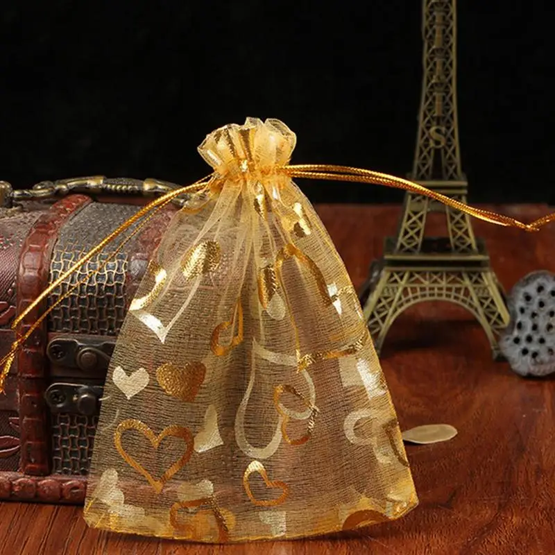 Подарочные пакеты из органзы с рисунком сердца сумки для ювелирных изделий на