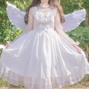 

Sweet summer lolita dress lace bowknot high waist kawaii dress solid gothic lolita jsk sleeveless victorian dress loli 2020 new