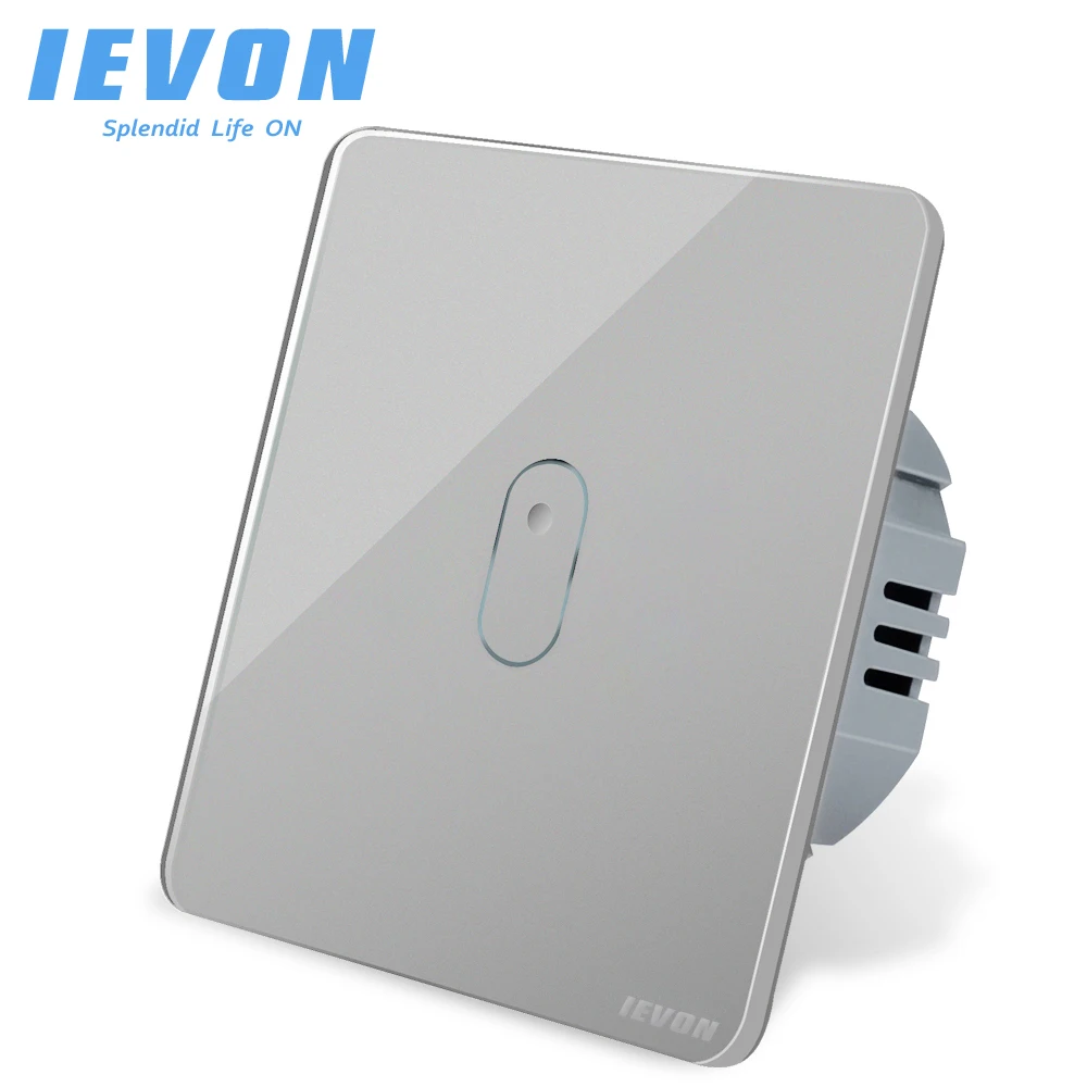 

IEVON Touch Switch EU standard Gray Crystal Glass Panel Touch Switch, AC220V, 1 Gang 1 Way, Light Wall Touch Screen Switch