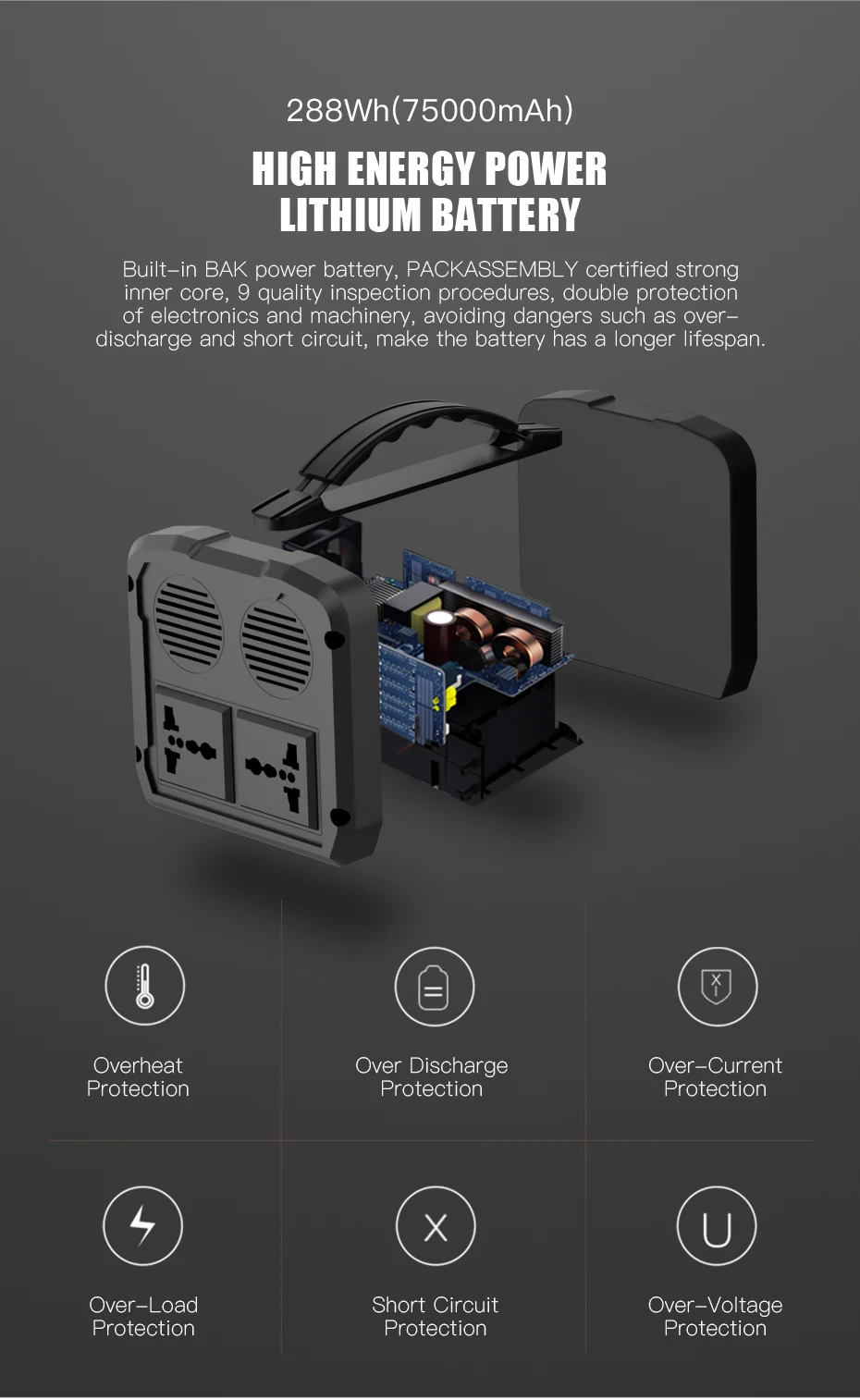 WST 75000mAh Portable Power Station Energy-Storage Back up Power Supply For Outdorr 300W Large Capacity Sine-Wave usb c power bank