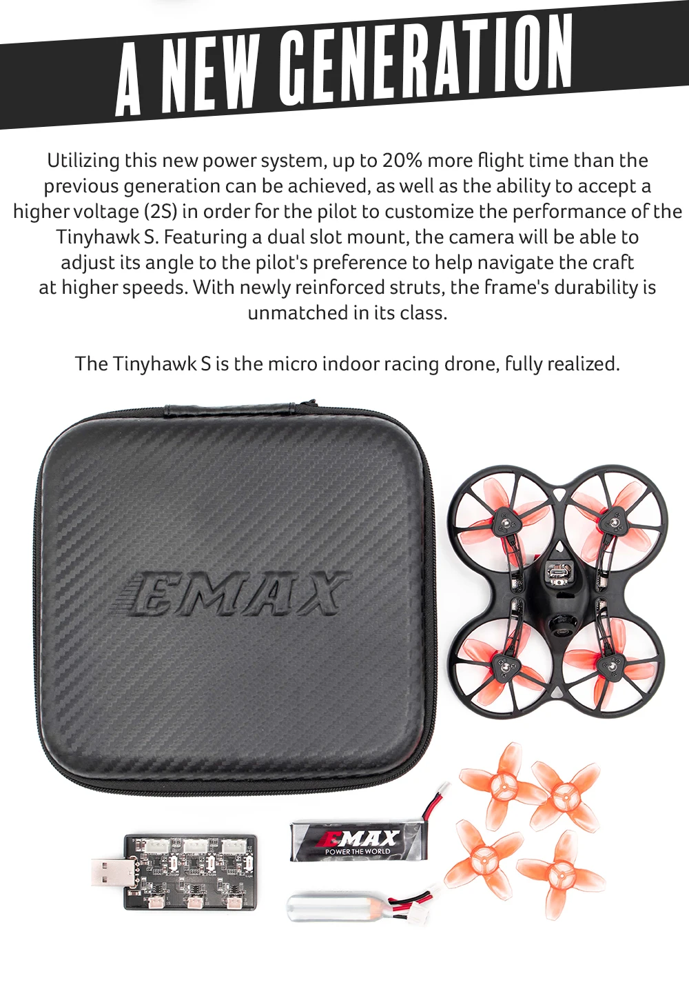 Emax 2S Tinyhawk S Mini FPV Racing Drone, up to 20% more flight time can be achieved with the new TEVTGEIERMIDI